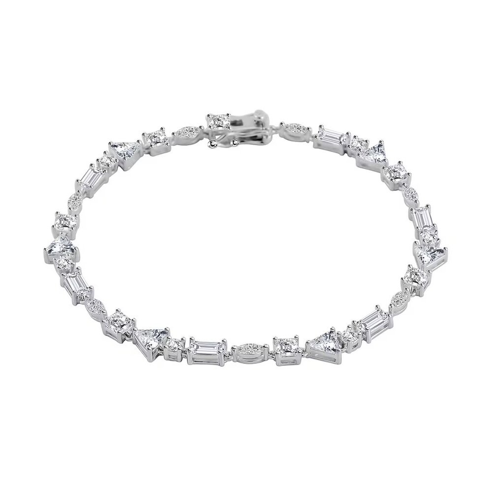 A Simulated Diamond Tennis Mixed Shapes 8" Bracelet in Sterling Silver